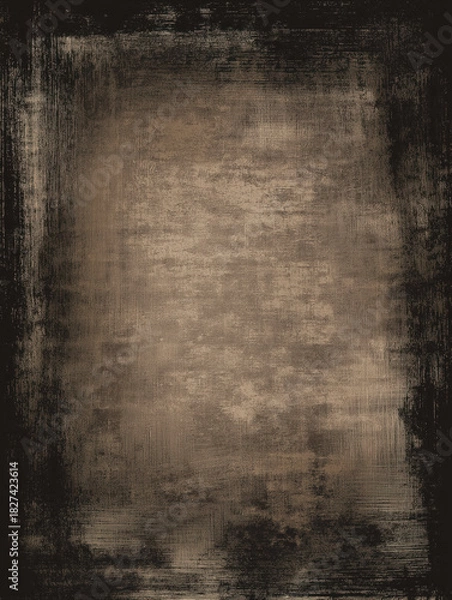Fototapeta Distressed canvas background with rough brushwork, charcoal and sepia tones, worn edges — high-detail grungy abstract texture