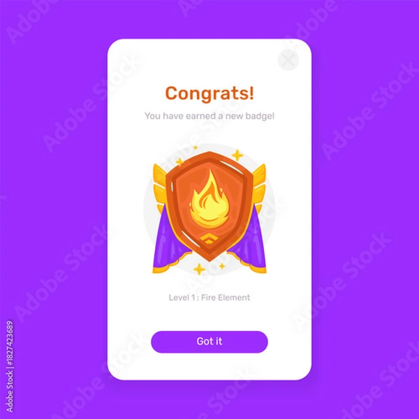 Obraz Fire Shield Badge Achievement Reward on UI Onboarding Screen Template