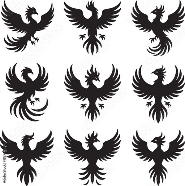 Fototapeta Collection of nine Phoenix birds illustrations in vector format ready to use