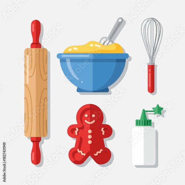 Fototapeta Christmas Baking Tools and Gingerbread Icon Set
