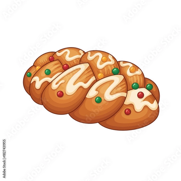 Fototapeta Christmas Holiday Bread with Icing and Festive Decorations