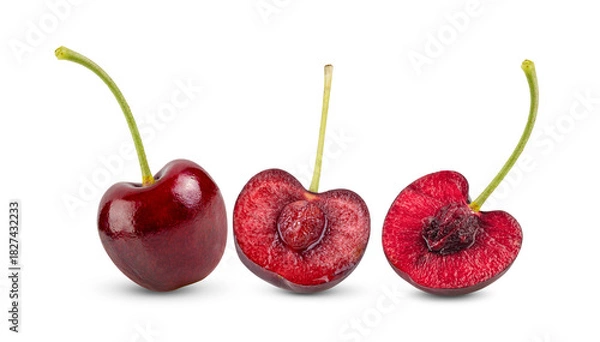 Obraz Red cherry isolated on transparent png ( image from camera )