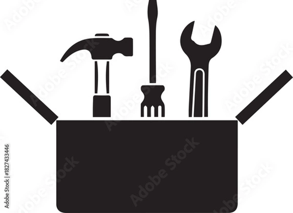 Fototapeta Toolbox with Tools Silhouette Icon - Black and White,