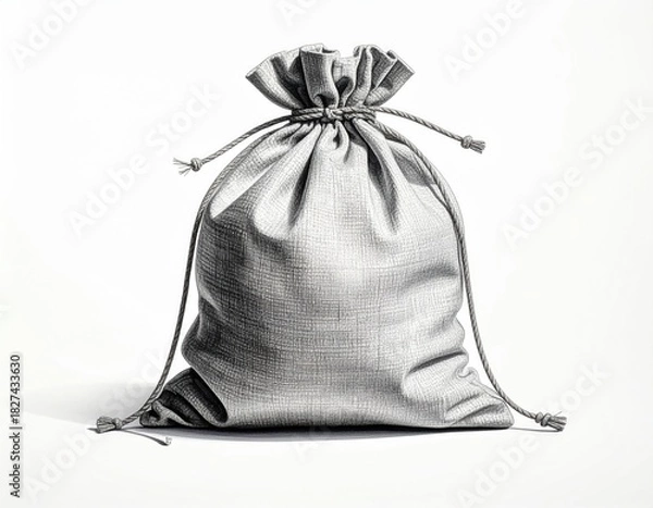 Fototapeta Light gray fabric drawstring bag, front view