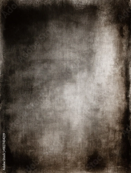 Fototapeta Distressed canvas background with rough brushwork, charcoal and sepia tones, worn edges — high-detail grungy abstract texture