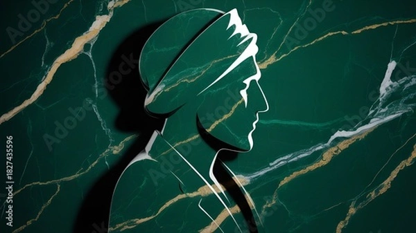 Fototapeta Elegant green marble bust of a historical figure in profile