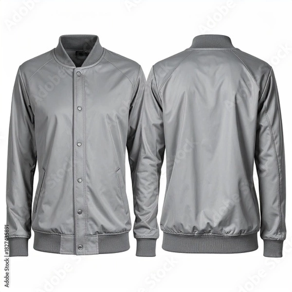 Fototapeta Gray, shiny, button-up jacket, front and back view