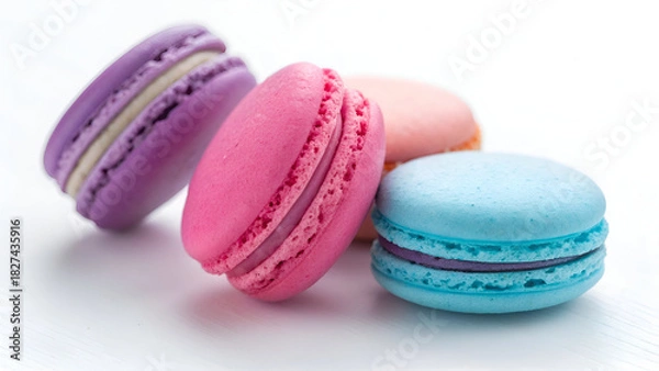 Obraz Isolated Perfection: Colorful Macarons in Focus white background 