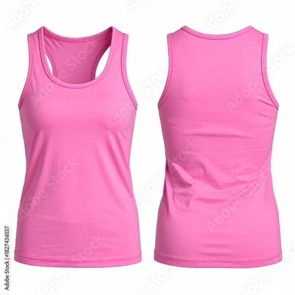 Fototapeta Front and back view of a hot pink women's tank top.  Fabric appears smooth and stretchy