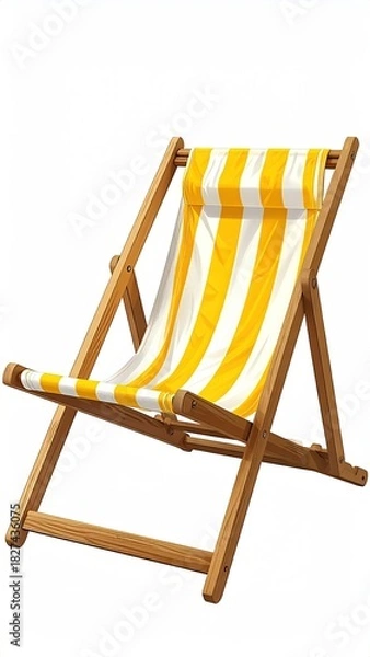 Fototapeta Folding beach chair with yellow and white striped fabric (1)