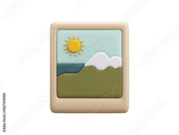 Obraz Pictures with landscape and sun icon 3d render concept of image gallery icon vector illustration