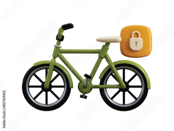 Obraz Bicycle with Lock icon 3d render concept of 3d cycle with padlock icon vector illustration