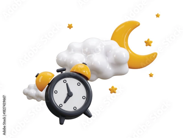 Obraz Stars and clouds with clock symbolize moon night for sleep icon 3d render
