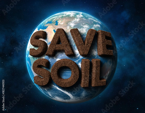 Obraz Save Soil Text on Planet Earth – Global Environmental Protection and Soil Conservation Concept