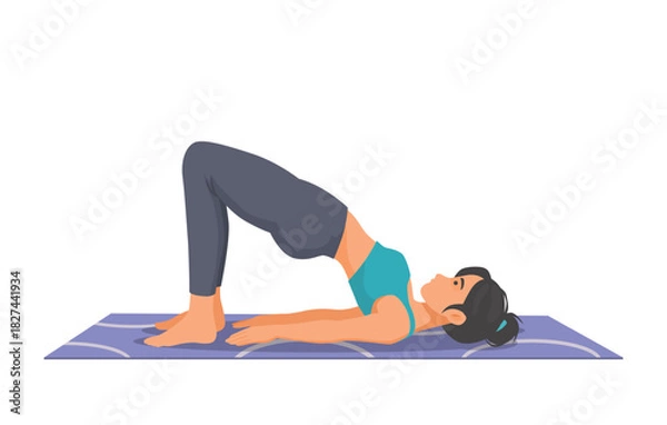 Fototapeta Woman practicing yoga doing bridge pose on the mat
