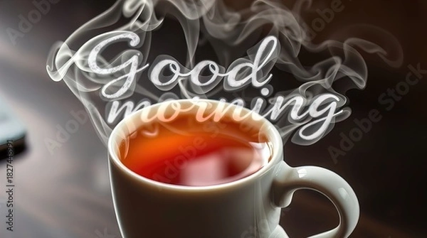 Fototapeta A Warm Greeting: Good Morning Coffee with Steam