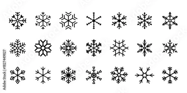Fototapeta Set of black and gold Snowflakes. Black snowflake vector icon. Snowflakes vector template. Winter Snowflake icons. Winter flat vector decorations elements