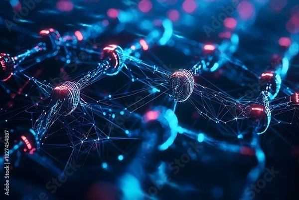 Fototapeta Futuristic digital network connections glowing brightly high resolution picture