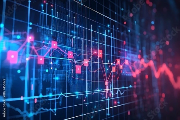 Fototapeta Futuristic market graph showing fluctuating trading trends high resolution picture