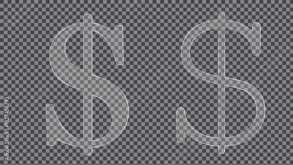 Fototapeta Dollar round square transparent button set on grey background. 3d vector realistic ui icon.
