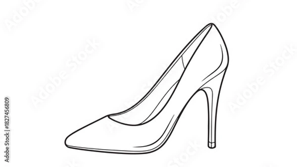 Obraz Elegant high heel shoe line art fashion vector illustration isolated on white background