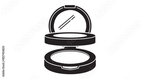 Obraz Compact powder case in black and white minimalist vector illustration for beauty and cosmetic product design isolated on white background