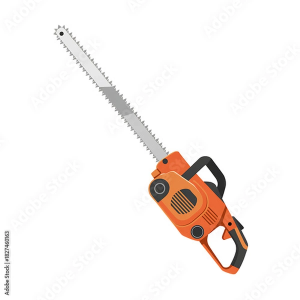 Obraz Orange electric chainsaw with metal chain and handle isolated on transparent background