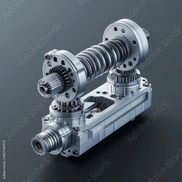 Obraz Detailed metallic worm gear mechanism with rotating components and precision engineering