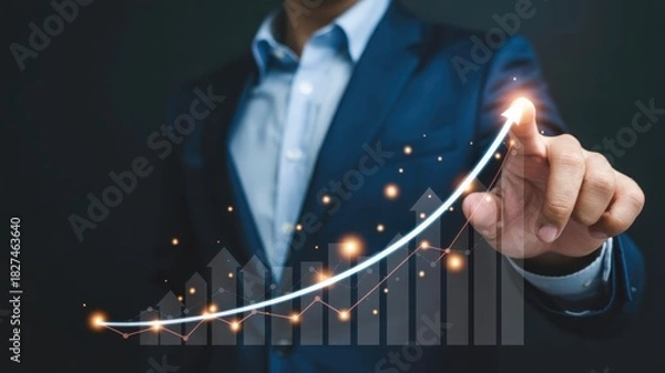 Fototapeta Business professional guides upward trending financial chart with glowing arrow
