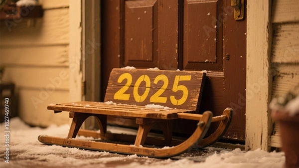 Fototapeta Welcome 2025 with cozy winter charm, inviting New Year anticipation and festive cheer