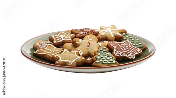 Fototapeta A plate of gingerbread men, Christmas cookies, cutout, transparent image, PNG image
