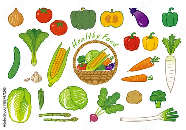 Fototapeta 野菜　イラスト　アイコンセット　ベクター