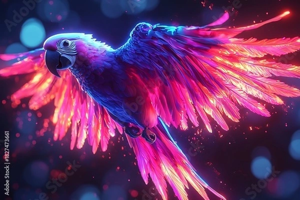 Obraz Vibrant parrot holographic neon radiant aura high resolution picture