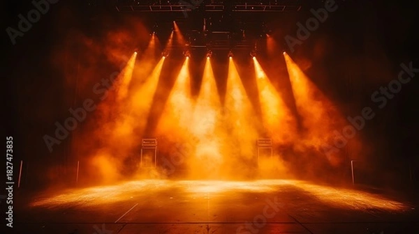 Obraz Vibrant Stage Scene Lit By Orange Spotlights high resolution picture