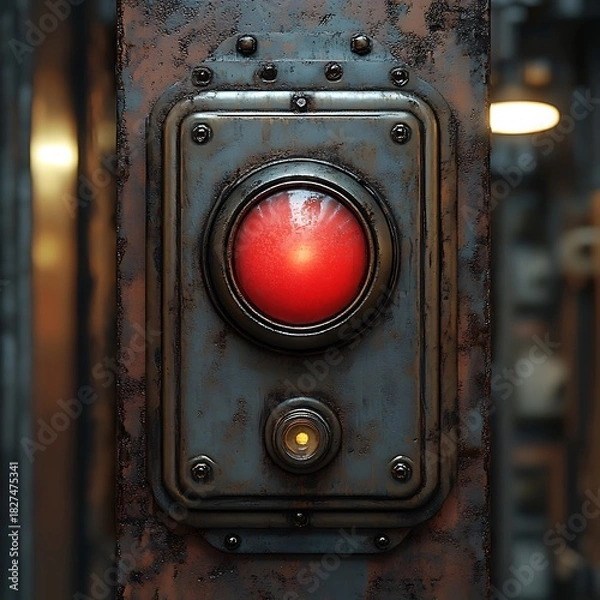 Obraz Worn red alert switch closeup high resolution picture