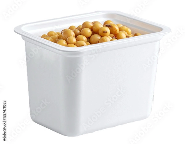 Obraz Fermented soybeans in a white plastic container isolated on transparent background