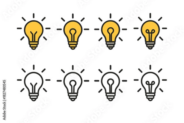 Obraz Glowing and outline light bulb icons representing ideas, innovation, and energy concepts