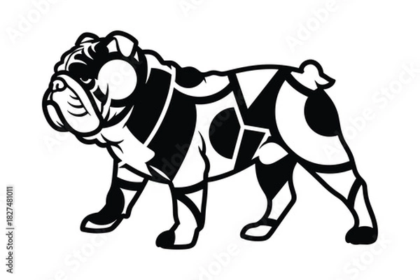 Fototapeta Abstract geometric pattern bulldog illustration, black and white design, standing pose