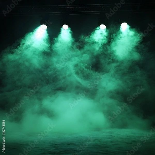 Fototapeta Rolling green smoke moving under theatrical lights high resolution picture
