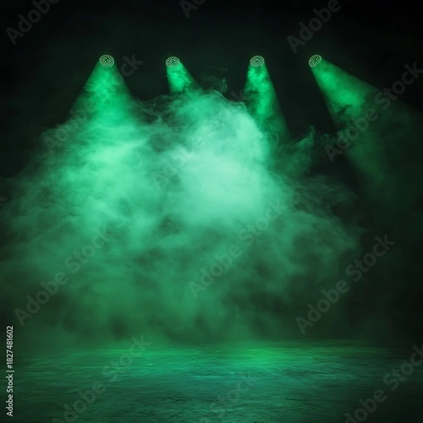 Fototapeta Thick green mist covering dark performance hall high resolution picture