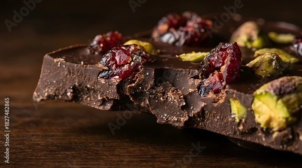 Fototapeta Dark Chocolate Bark with Cranberries and Pistachios