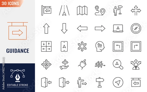 Fototapeta Guidance icon set. Outline Icon Collection. Vector illustration. Editable stroke