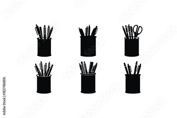 Fototapeta Vertical Brush-Like Object Silhouette Set