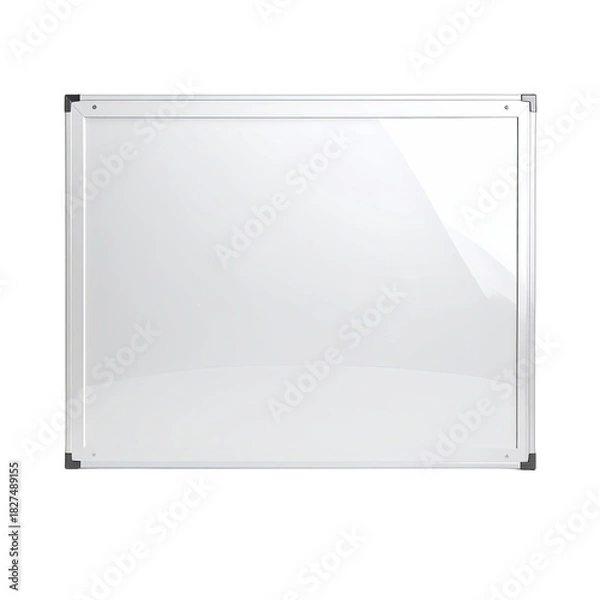 Fototapeta A glossy white magnetic dry-erase board with a silver frame against a black background.