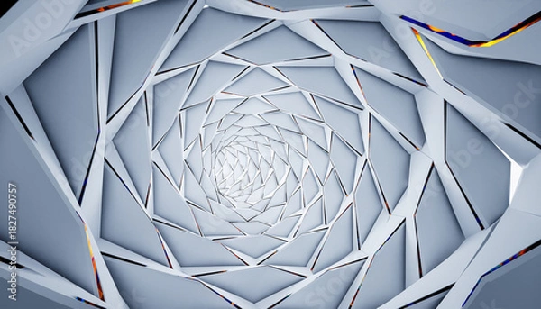 Obraz White Twisted Geometric Tunnel made of Cubes with inverted Edge Color
