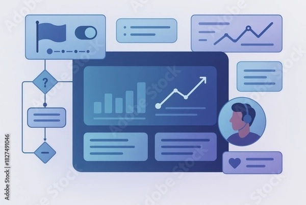 Obraz Abstract representation of data analytics growth showcasing dashboard metrics conversations visualizing technology integration with user engagement in digital ecosystems