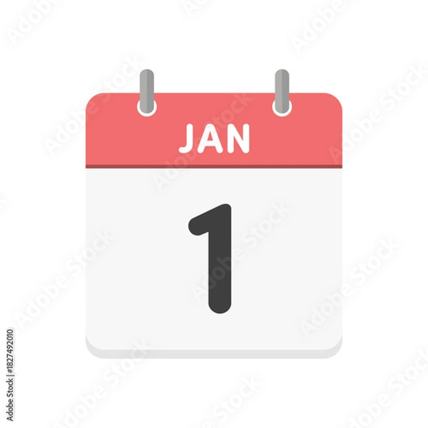 Obraz 1月1日･JAN 1の日めくりカレンダーのアイコン - 1/1の日付入りの赤い色の英語の暦