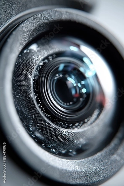 Fototapeta Extreme close-up of a VR headset lens with water droplets on the surface, capturing precision optics and immersive technology