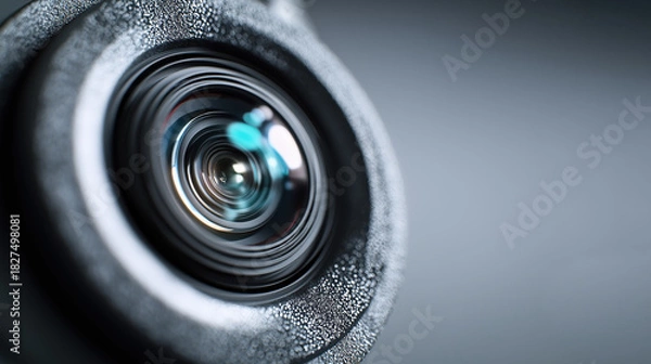 Fototapeta Macro closeup of VR headset lens with optical clarity, concentric reflections and matte housing in studio light