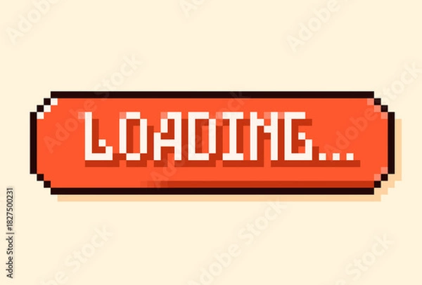 Fototapeta Pixel art Loading Speech bubble. White text on red background.